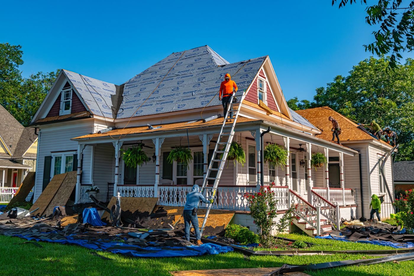 Storm damage restoration project on a residential roof in Round Rock, Texas